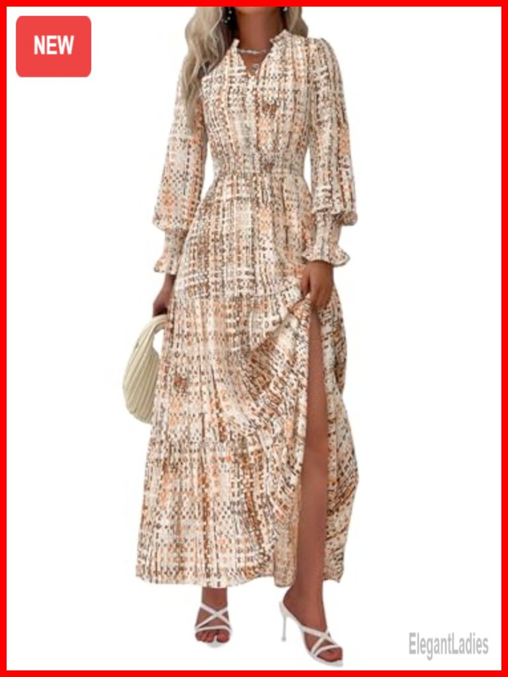 Floral Maxi Dress A-Line V-Neck Long Sleeve Ruffle Hem Boho Wedding Guest